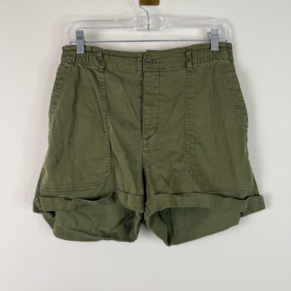 Eddie Bauer Shorts Womens L Olive Green Utility Cargo Cuffed Hiking Outdoor